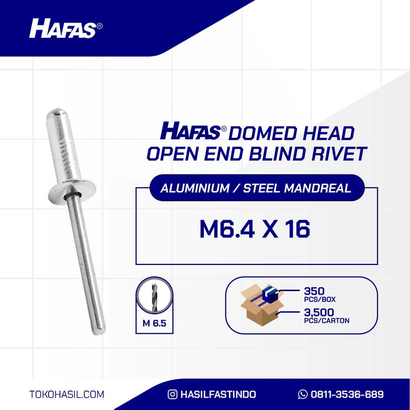 DOME HEAD OPEN END BLIND RIVET WITH STEEL MANDREAL M6.4 x 16mm